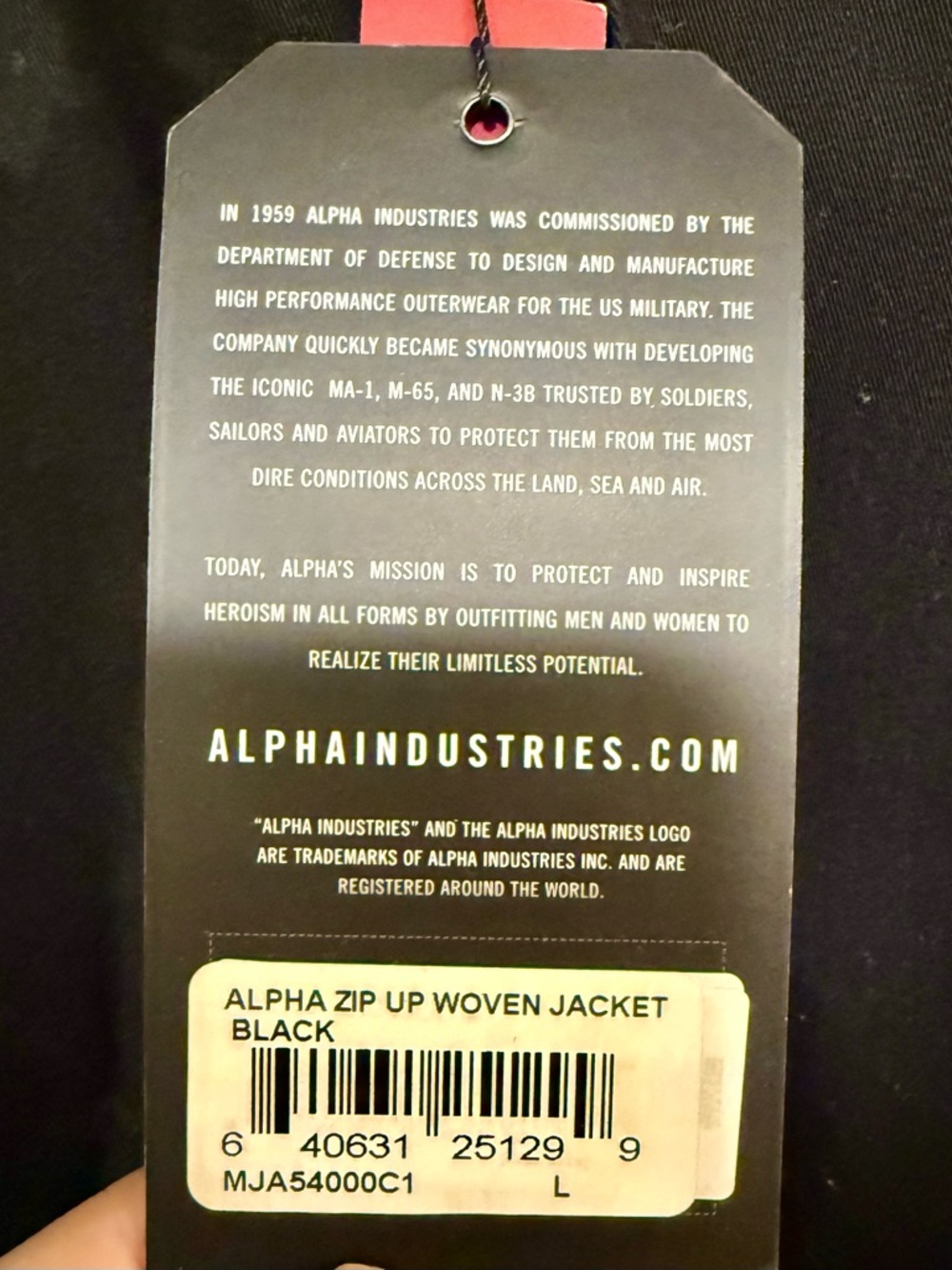 NWT Alpha Industries Black Zip Up Jacket with White Infantry Script Size Large - Picture 6 of 8